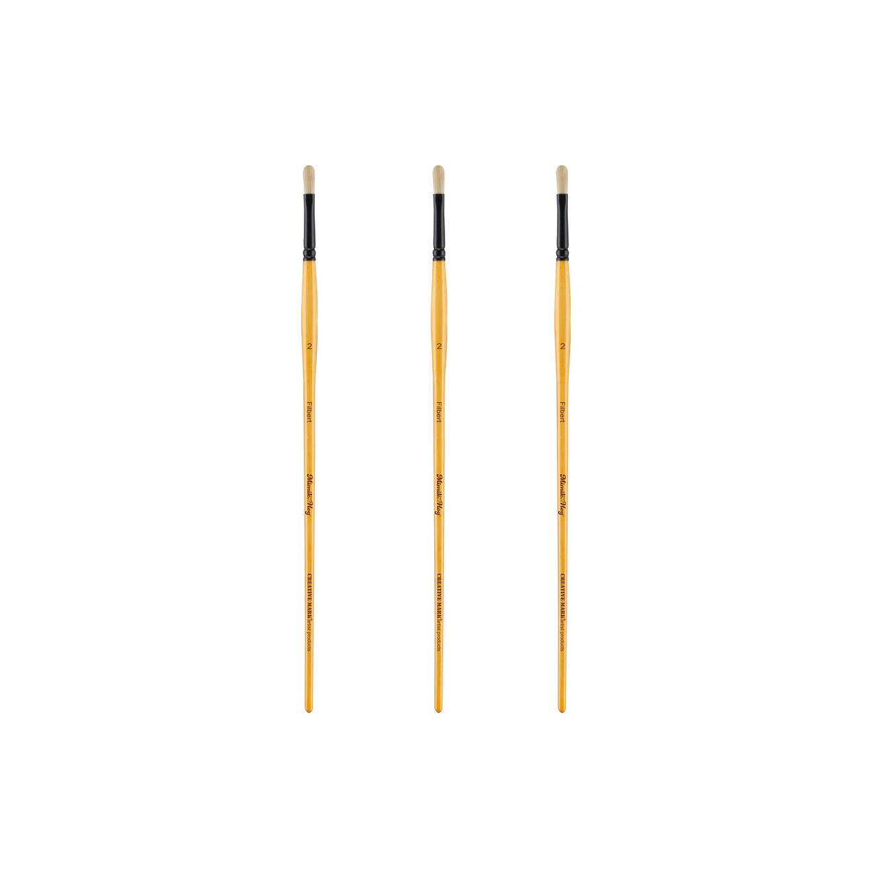 Mimik Hog Professional Synthetic Hog Bristle Paint Brush- Versatile Alternative to Natural Hog Hair Paint Brushes for Oil Painting, Acrylics, Inks, Gouache, Watercolors- Filbert - 3 Pack